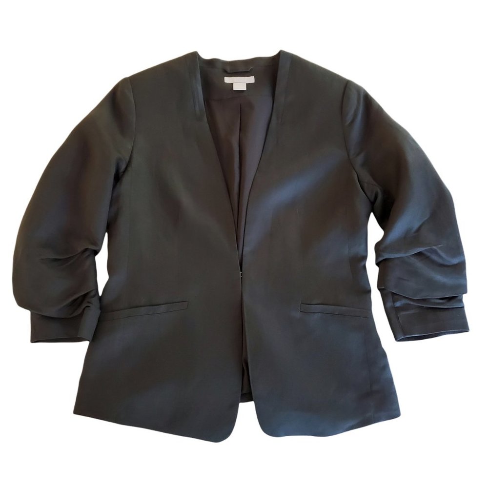 H&M Linen-blend Blazer w/ 3 qtr Sleeves, Dk Khaki Green, 8